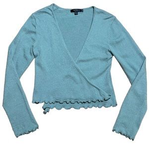 Boden Lettuce Trim Cashmere Angora Rabbit Hair Blend Crop Cardigan Sz UK 10 US S